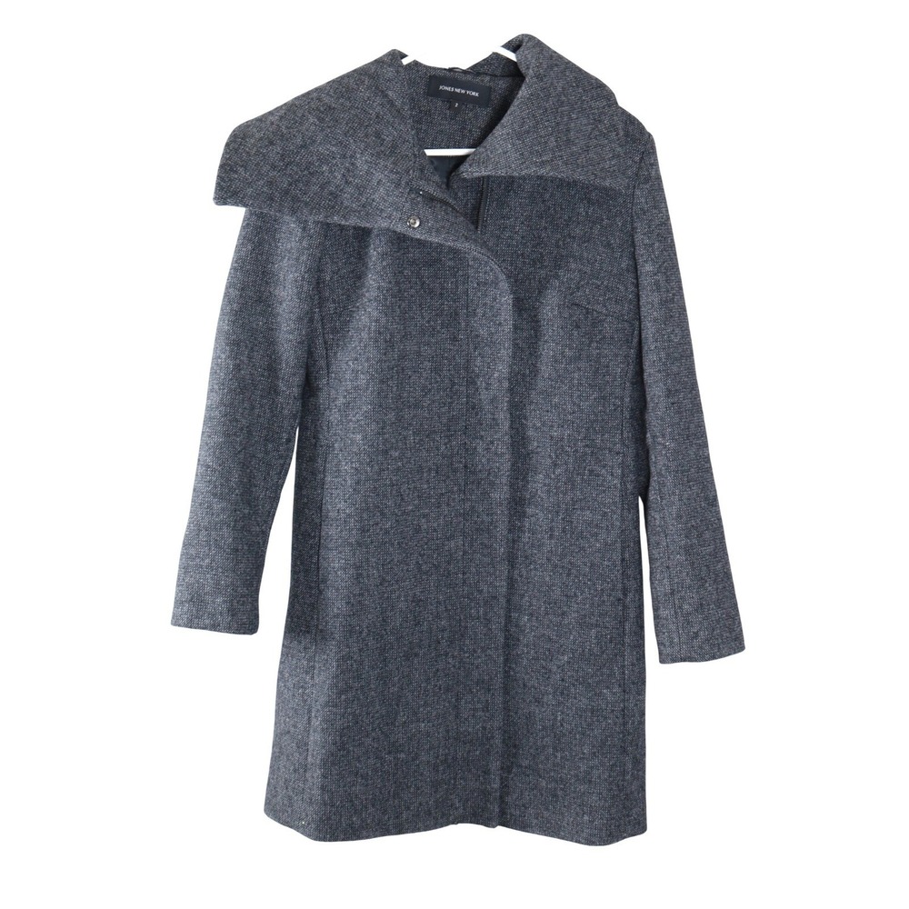 Jones New‎ York Gray Tweed Asymmetrical Collar Wool Blend Coat Womens Size 2 - Picture 2 of 7